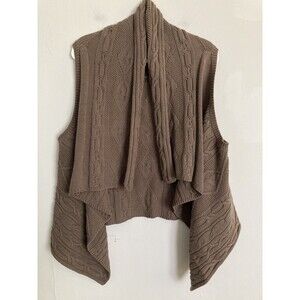 J.Jill Cable Knit Cotton Blend Vest Waterfall Sleeveless LARGE Taupe